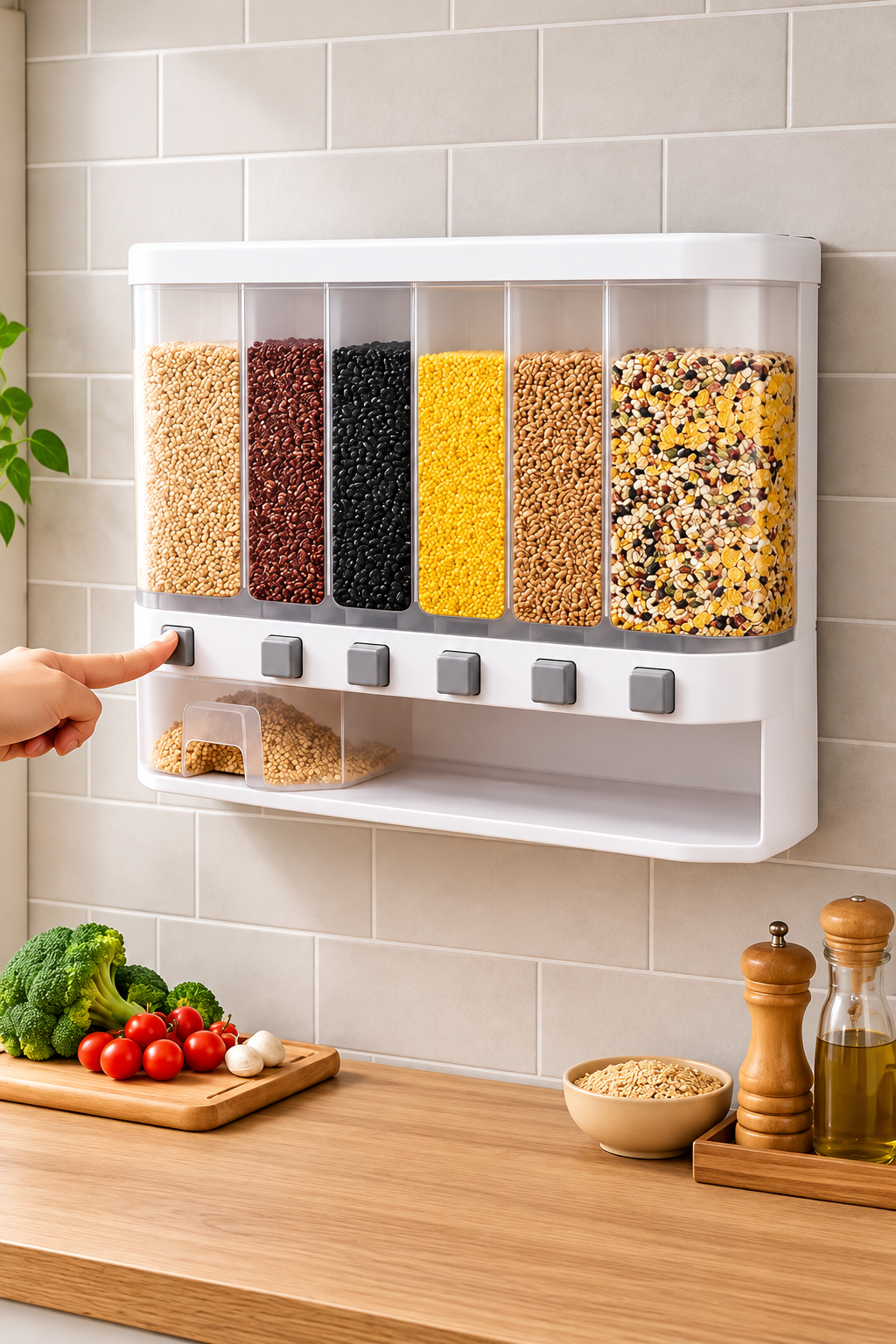 6-Section Rice & Dal Storage Dispenser
